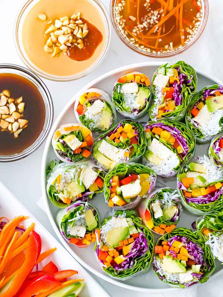 A colorful Vietnamese vegetarian fast food platter